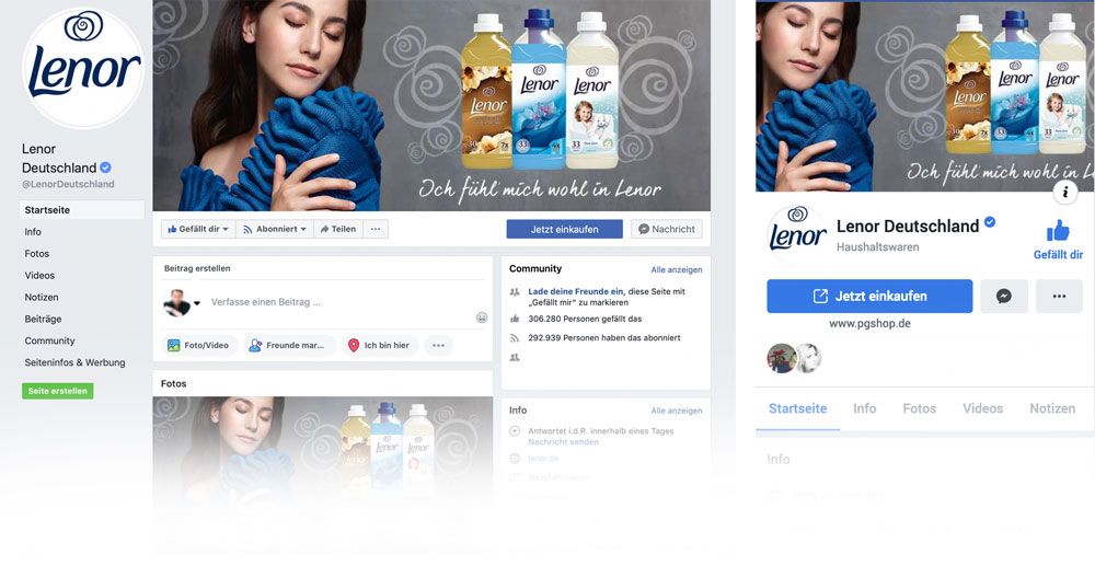 Das Facebook Titelbild einer Markenseite auf Desktop und mobil