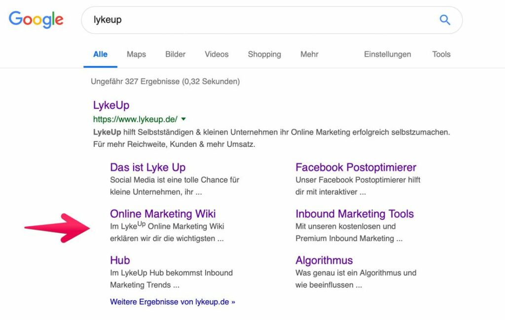 Sitelinks bei gutem Website Aufbau