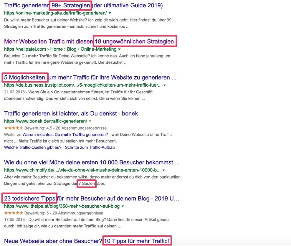 Suchanfrage mit Listicle Artikeln