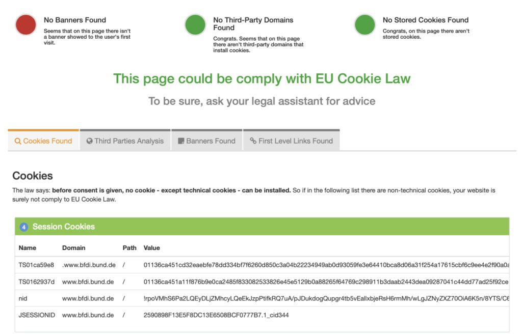 Cookies finden - Screenshot CookieMetrix