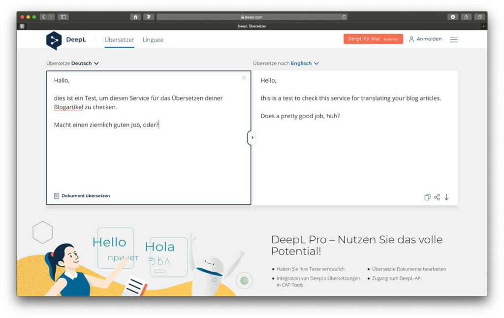 Englische Übersetzung für deine Website mit DeepL