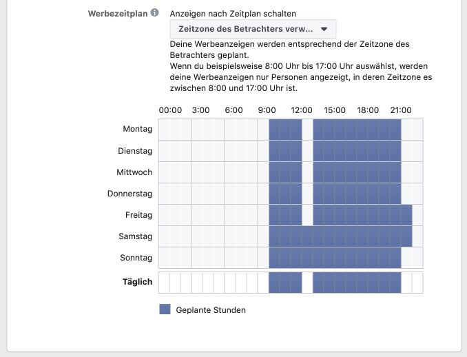 Zeitplan für Facebook Werbeanzeigen festlegen. Unsere Erfahrungen.