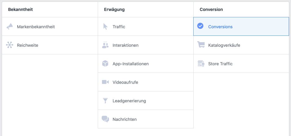 Traffic oder Conversion als Kampagnenziel