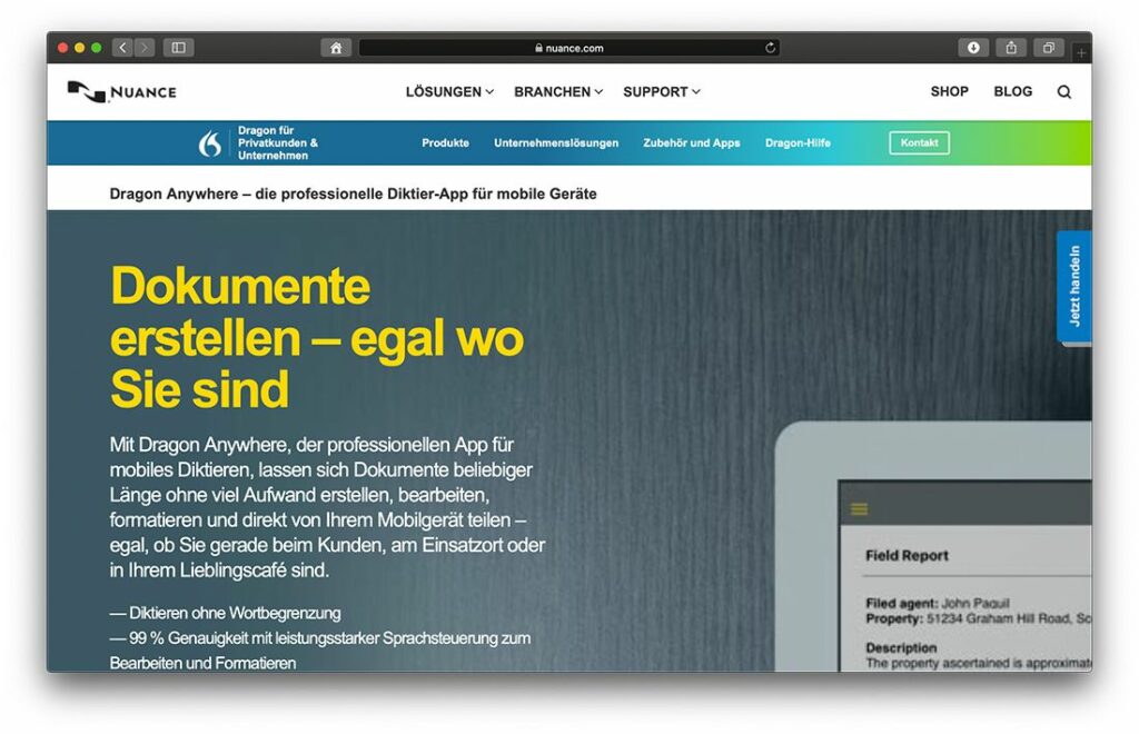 Dragon Anywhere Software zur Content Erstellung
