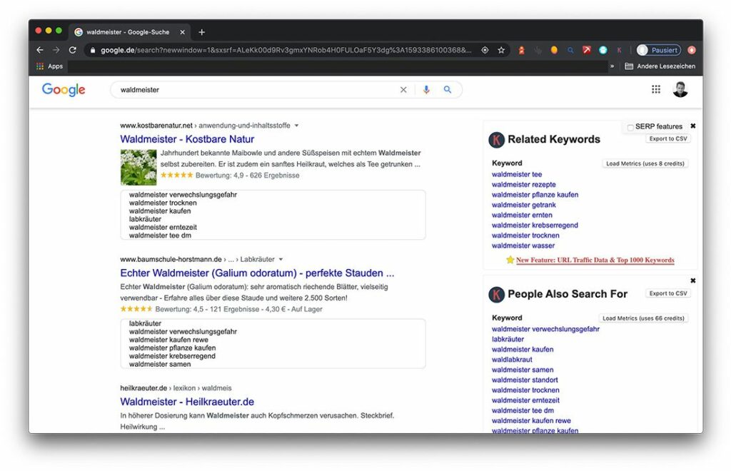 Keywords Everywhere zur Keywordrecherche und Ideenfindung für Blogartikel