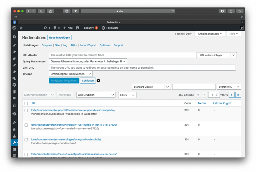 Vor dem Überarbeiten deines Website Aufbaus das Redirection Plugin installieren