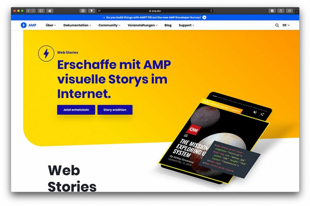Web Stories können auch direkt mit AMP erstellt werden