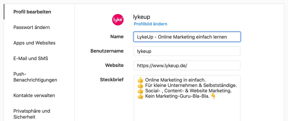 Instagram Name optimieren