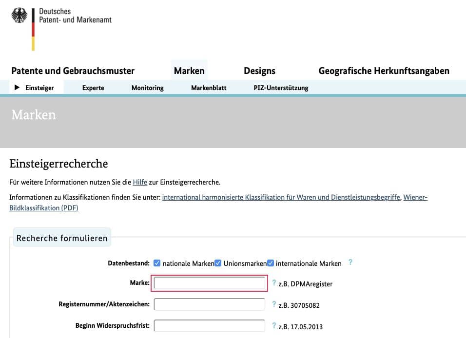 Die Markenrecherche für deinen neuen Blognamen kannst du beim Deutschen Patent- und Markenamt durchführen.