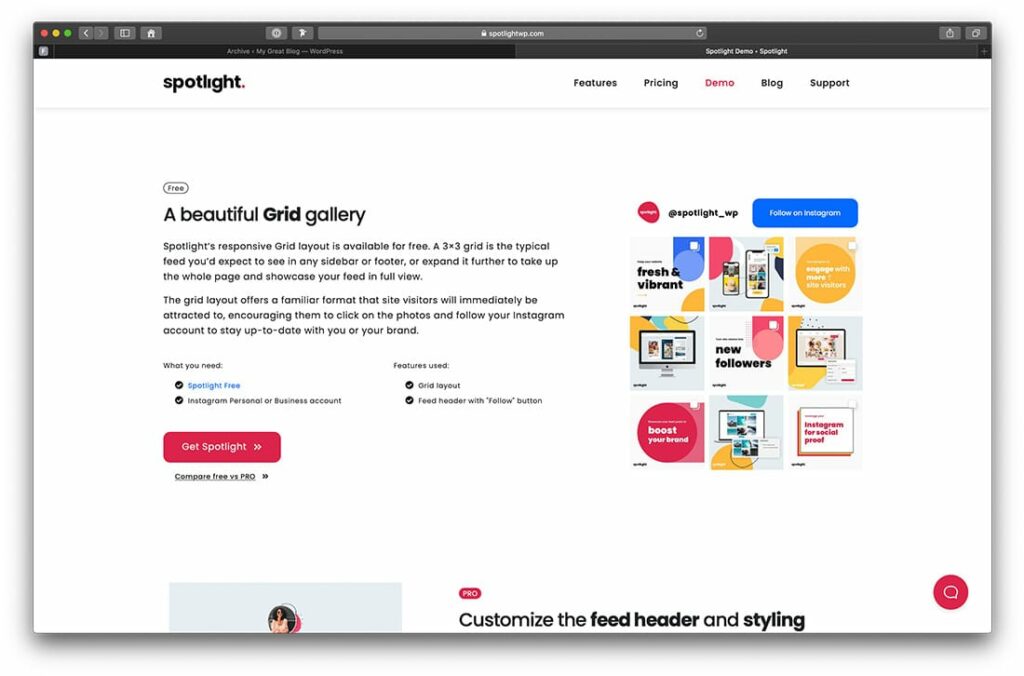 Spotlight zum Einbinden von Instagram Feeds.