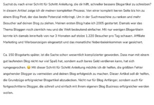 Formatierung und Strukturieren eines Blog Artikels