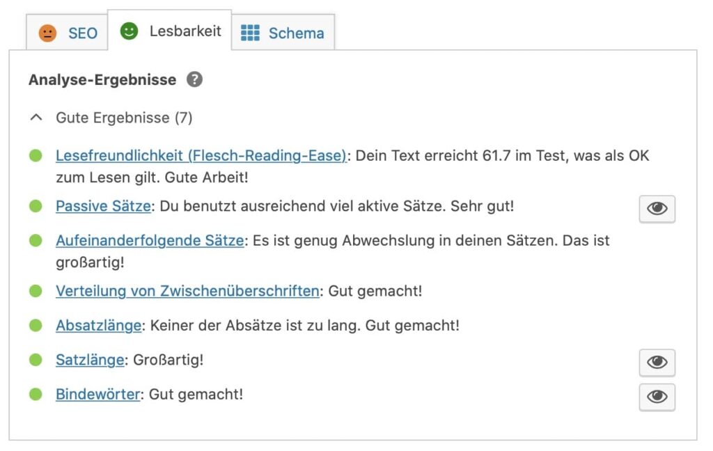 Flesh Reading Test für einen neu geschriebenen Blog Artikel.
