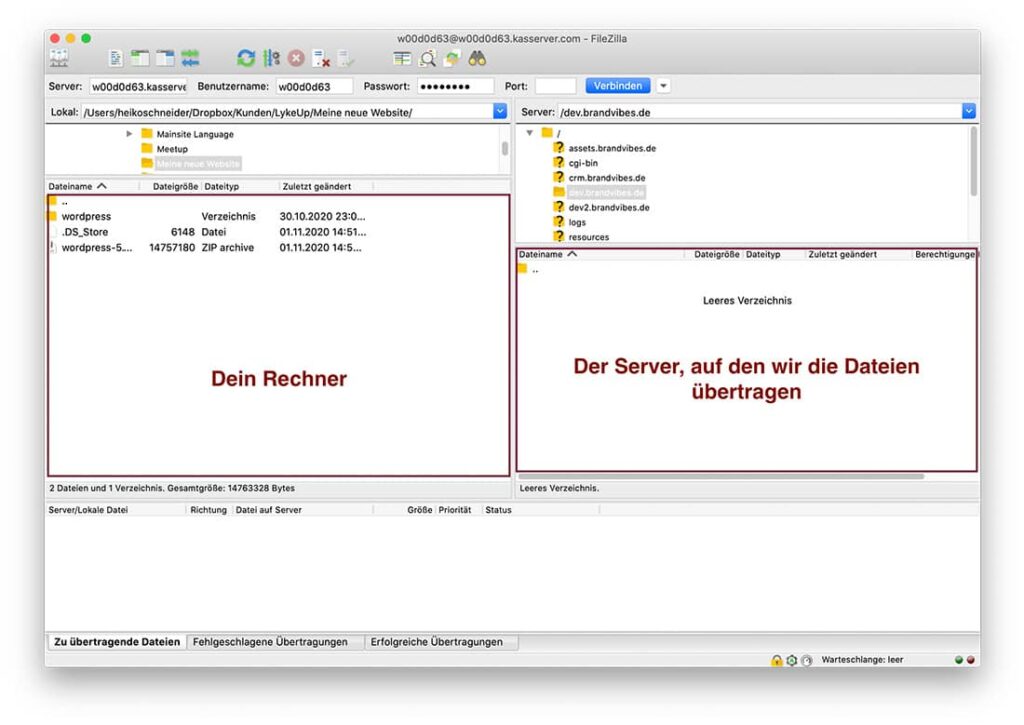 WordPress Übertragung per FTP auf den Server