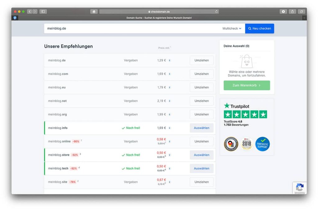 Domain Verfügbarkeit prüfen