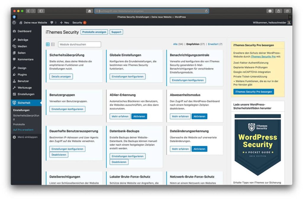 Einstellungen vom WordPress Sicherheitsplugin