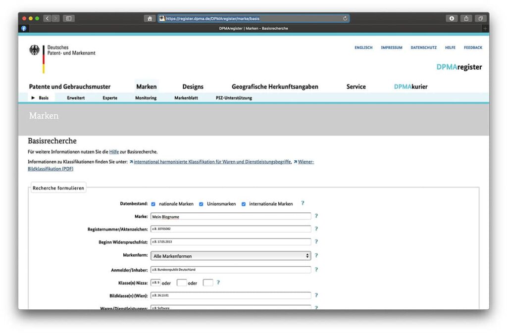 Markenrechte für deinen Blognamen beim Deutschen Patent- und Markenamt prüfen