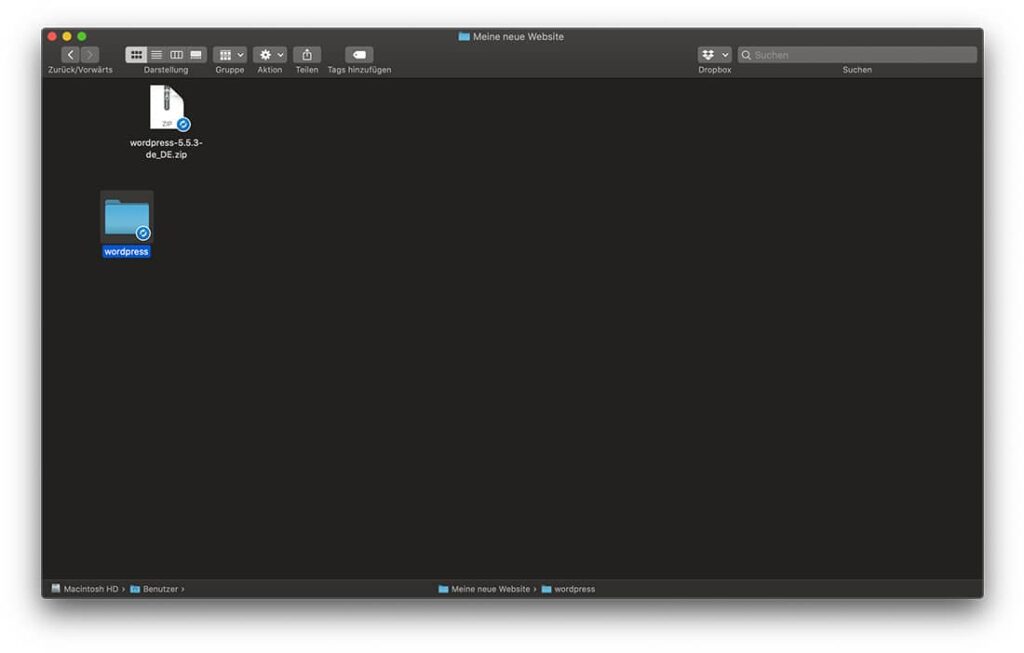 WordPress Installationsdateien lokal entpacken
