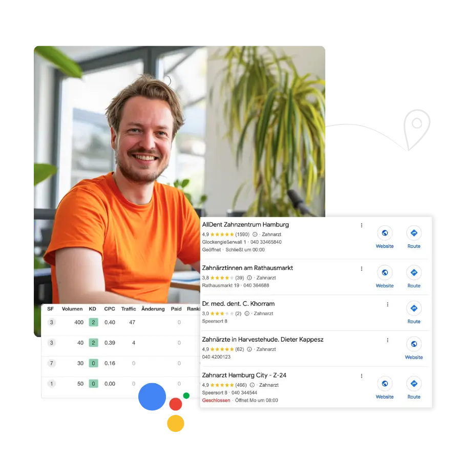 Ein Experte für lokale Suchmaschinenoptimierung in seinem Büro