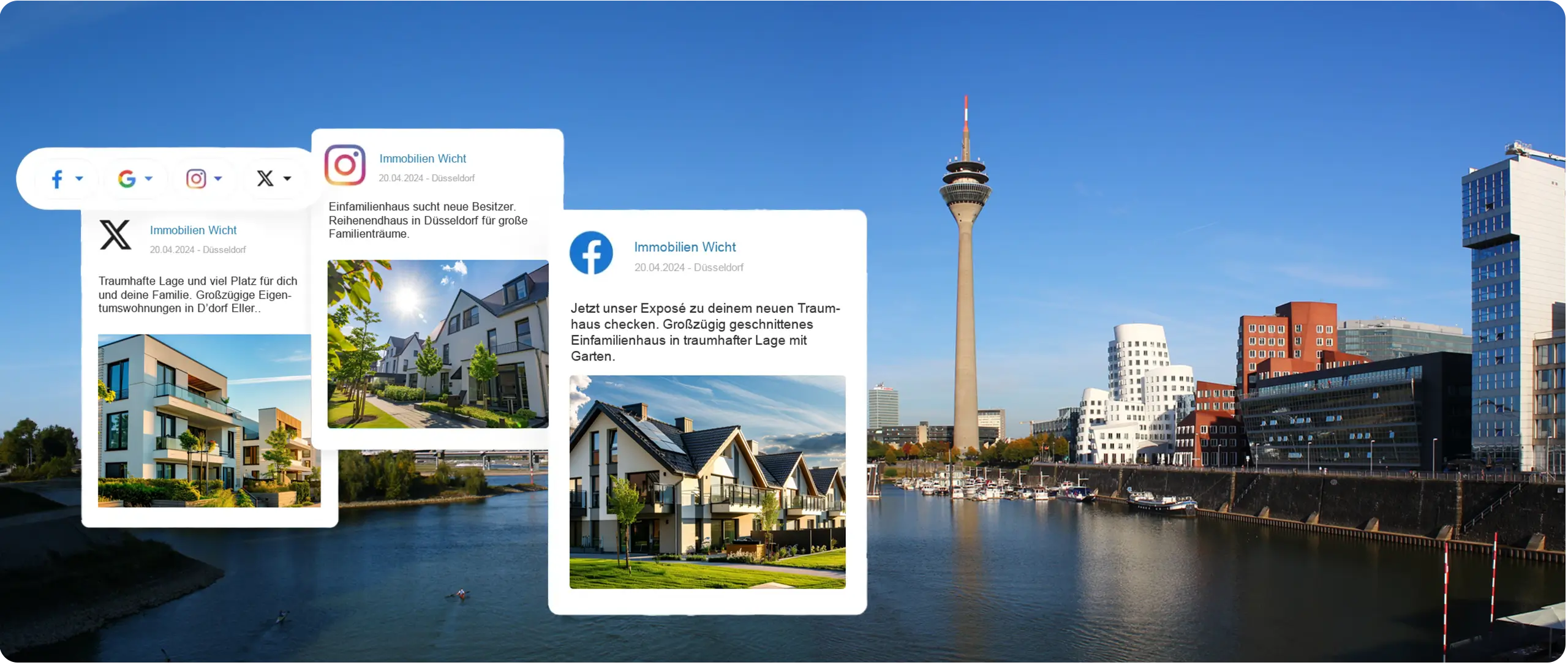 Blick auf den Medienhafen und die Gehry-Bauten in Düsseldorf mit den Büros der Düsseldorfer Online Marketing Agentur Adbites